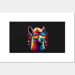 Groovy Llama Rocking Colorful Glasses Posters and Art